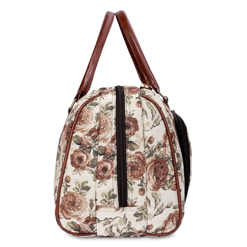 THE CLOWNFISH Fabric Oceania 28 Litres Tapestry Business Travel Duffle Carry-On Luggage Bag With 15.6 Inch Laptop Sleeve (Brown-Floral), 24 Centimeters