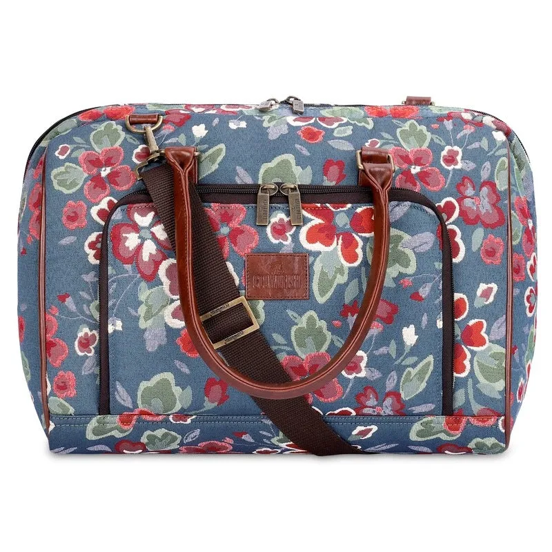 THE CLOWNFISH Fabric Oceania 28 Litres Tapestry Business Travel Duffle Carry-On Luggage Bag With 15.6 Inch Laptop Sleeve (Light Blue-Floral), 24 Centimeters