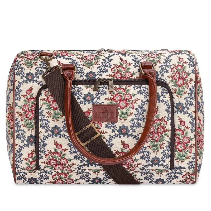 THE CLOWNFISH Fabric Oceania 28 Litres Tapestry Business Travel Duffle Carry-On Luggage Bag With 15.6 Inch Laptop Sleeve (Pink-Floral), 24 Centimeters