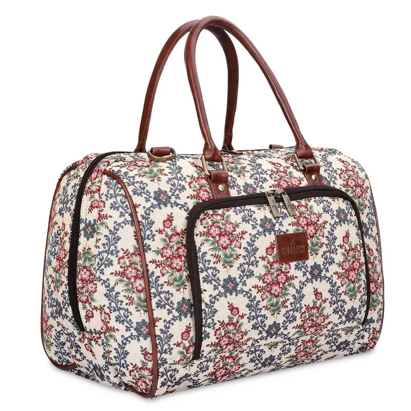 THE CLOWNFISH Fabric Oceania 28 Litres Tapestry Business Travel Duffle Carry-On Luggage Bag With 15.6 Inch Laptop Sleeve (Pink-Floral), 24 Centimeters