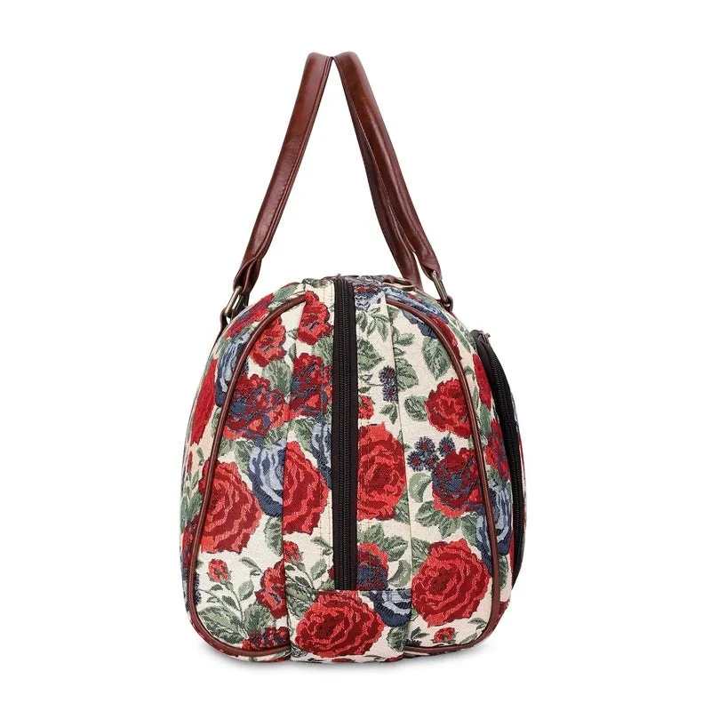 THE CLOWNFISH Fabric Oceania 28 Litres Tapestry Business Travel Duffle Carry-On Luggage Bag With 15.6 Inch Laptop Sleeve (Red-Floral), 24 Centimeters