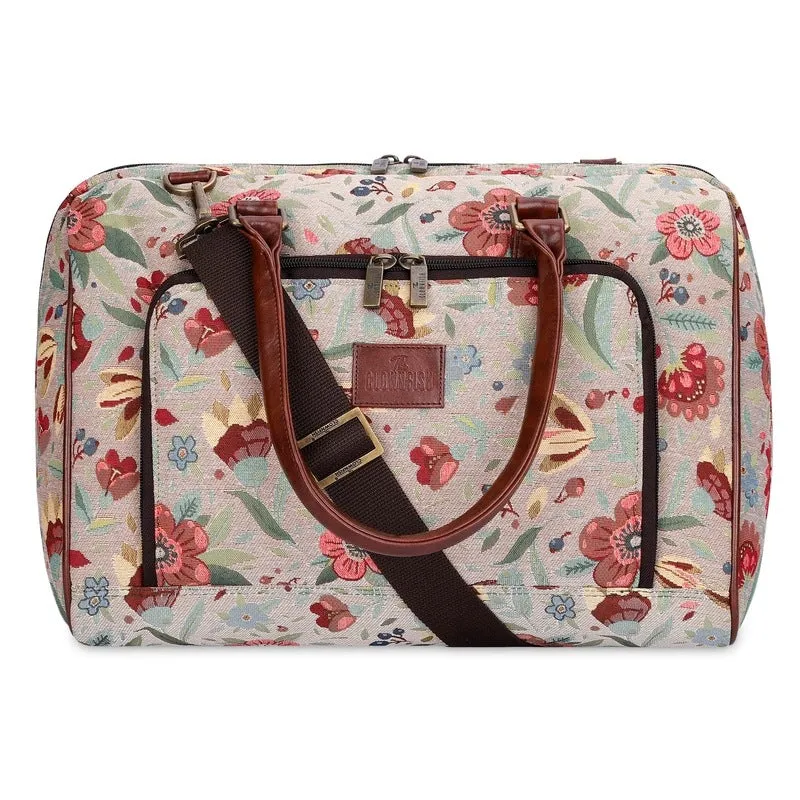 THE CLOWNFISH Fabric Oceania 28 Litres Tapestry Business Travel Duffle Carry-On Luggage Bag With 15.6 Inch Laptop Sleeve (Sky Blue-Floral), 24 Centimeters