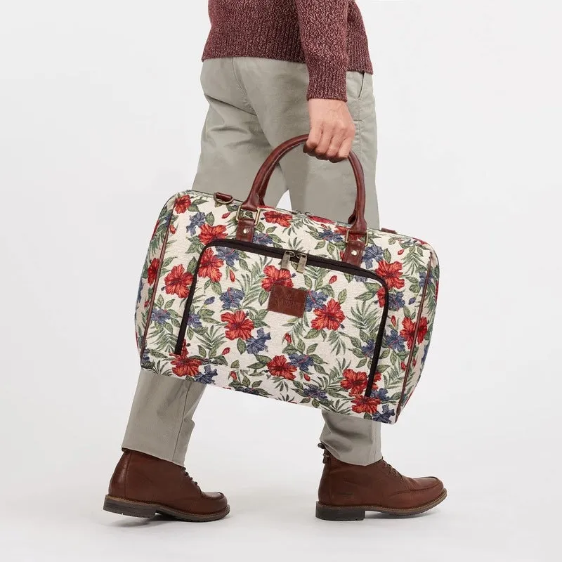 THE CLOWNFISH Fabric Oceania 28 Litres Tapestry Unisex Business Travel Duffle Bag With 15.6 Inch Laptop Sleeve (Maroon-Floral), 24 CM, Multi