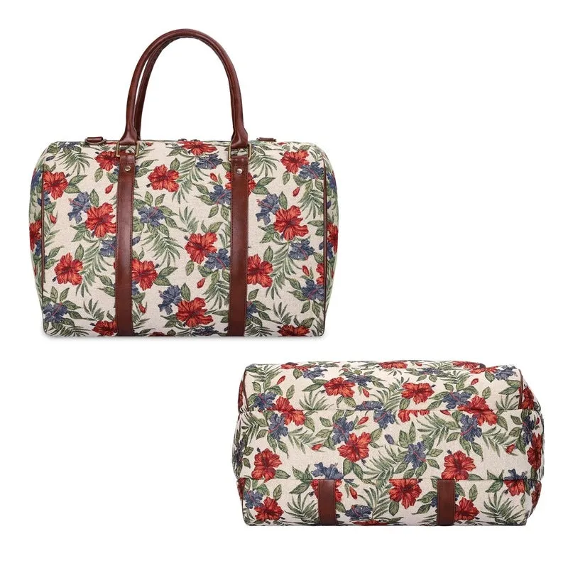 THE CLOWNFISH Fabric Oceania 28 Litres Tapestry Unisex Business Travel Duffle Bag With 15.6 Inch Laptop Sleeve (Maroon-Floral), 24 CM, Multi