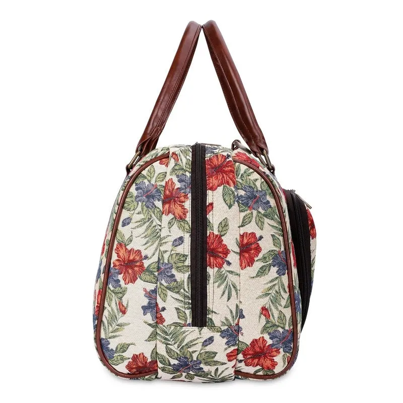 THE CLOWNFISH Fabric Oceania 28 Litres Tapestry Unisex Business Travel Duffle Bag With 15.6 Inch Laptop Sleeve (Maroon-Floral), 24 CM, Multi