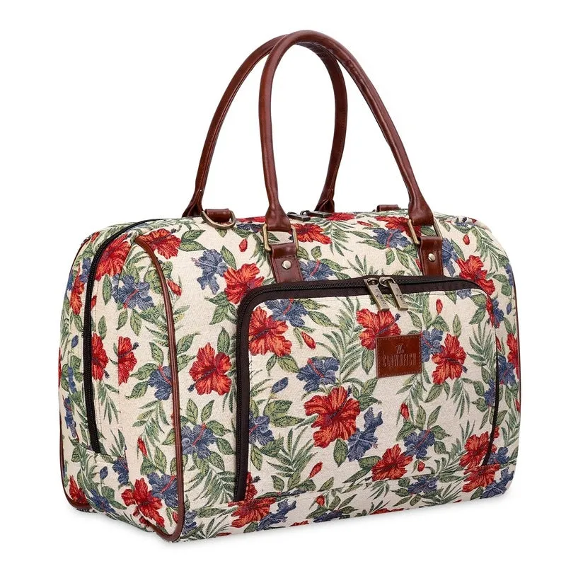 THE CLOWNFISH Fabric Oceania 28 Litres Tapestry Unisex Business Travel Duffle Bag With 15.6 Inch Laptop Sleeve (Maroon-Floral), 24 CM, Multi