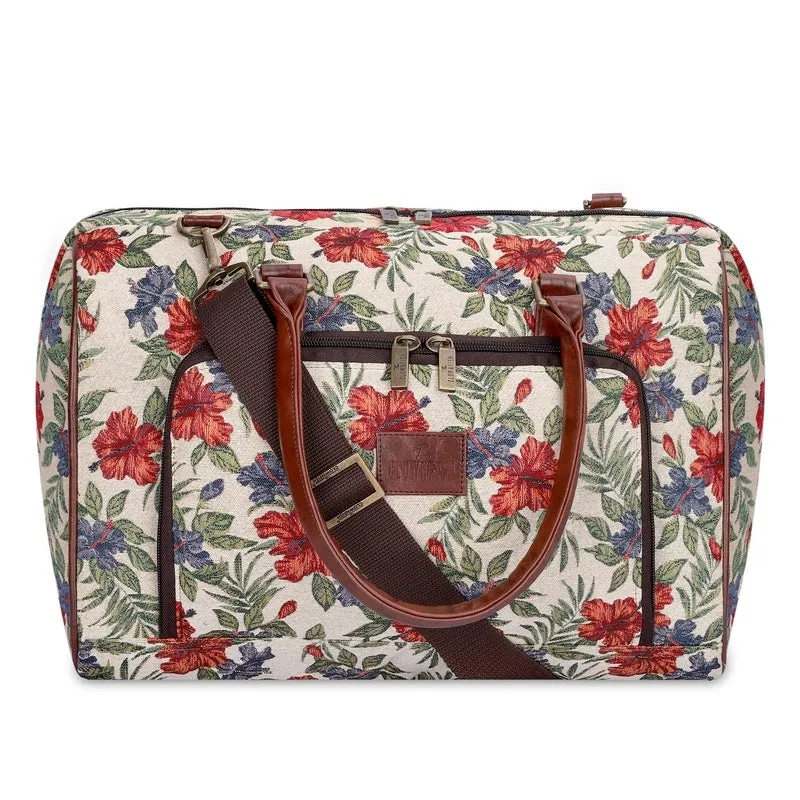 THE CLOWNFISH Fabric Oceania 28 Litres Tapestry Unisex Business Travel Duffle Bag With 15.6 Inch Laptop Sleeve (Maroon-Floral), 24 CM, Multi