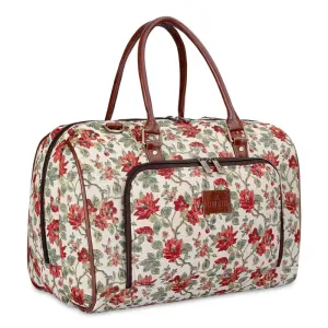 THE CLOWNFISH Fabric Oceania 28 Litres Tapestry Unisex Business Travel Duffle Bag With 15.6 Inch Laptop Sleeve (Off White-Floral), 24 CM, Multicolour