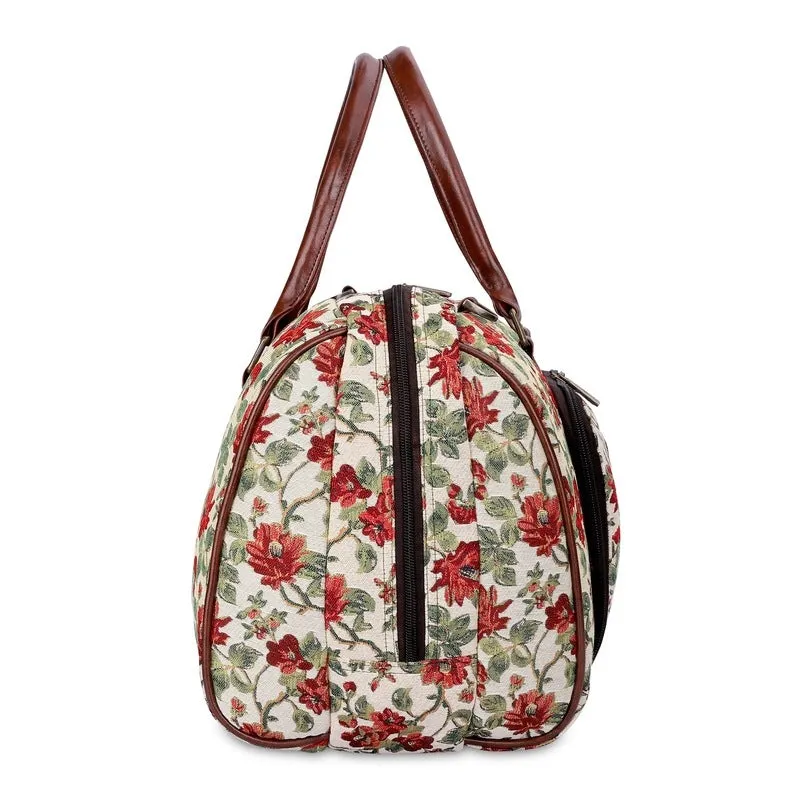 THE CLOWNFISH Fabric Oceania 28 Litres Tapestry Unisex Business Travel Duffle Bag With 15.6 Inch Laptop Sleeve (Off White-Floral), 24 CM, Multicolour