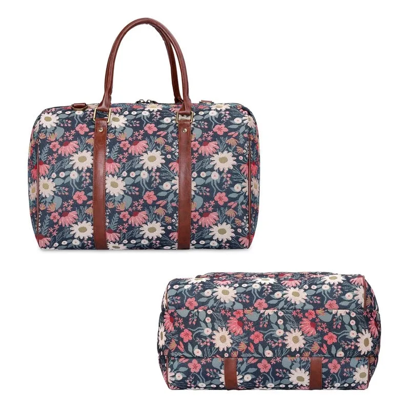 THE CLOWNFISH Fabric Oceania 28 Litres Tapestry Unisex Business Travel Duffle Bag With 15.6 Inch Laptop Sleeve (Purple-Floral)