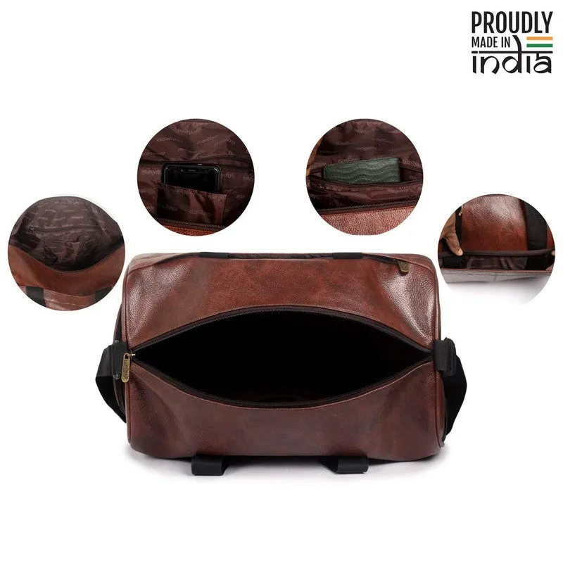 The Clownfish Frolic Duffle Bag - Faux Leather, Shoe Pocket | 27L | Copper Brown