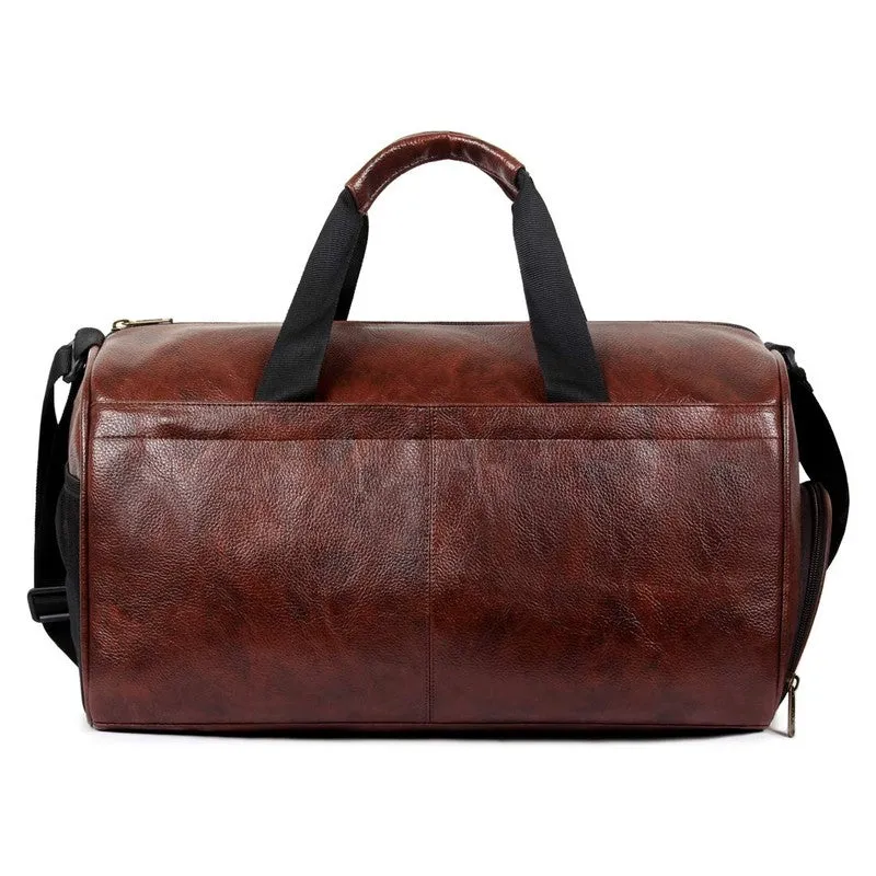 The Clownfish Frolic Duffle Bag - Faux Leather, Shoe Pocket | 27L | Copper Brown