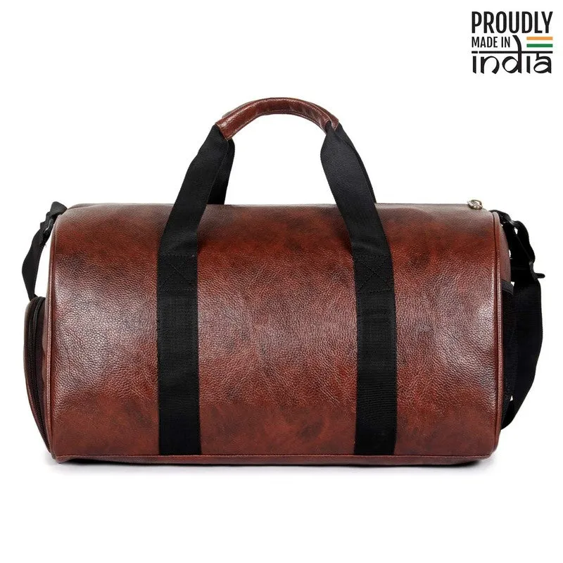 The Clownfish Frolic Duffle Bag - Faux Leather, Shoe Pocket | 27L | Copper Brown