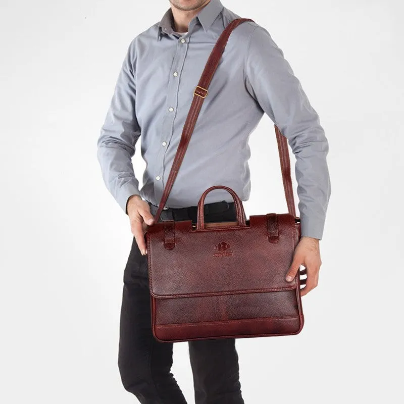 THE CLOWNFISH Genuine Leather Laptop Bag - Durable, Stylish | 14 Inch Capacity | Mahogany