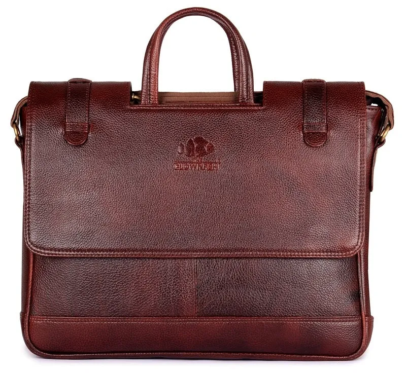 THE CLOWNFISH Genuine Leather Laptop Bag - Durable, Stylish | 14 Inch Capacity | Mahogany