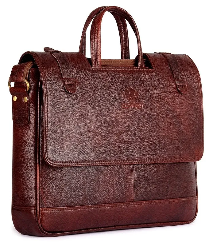 THE CLOWNFISH Genuine Leather Laptop Bag - Durable, Stylish | 14 Inch Capacity | Mahogany