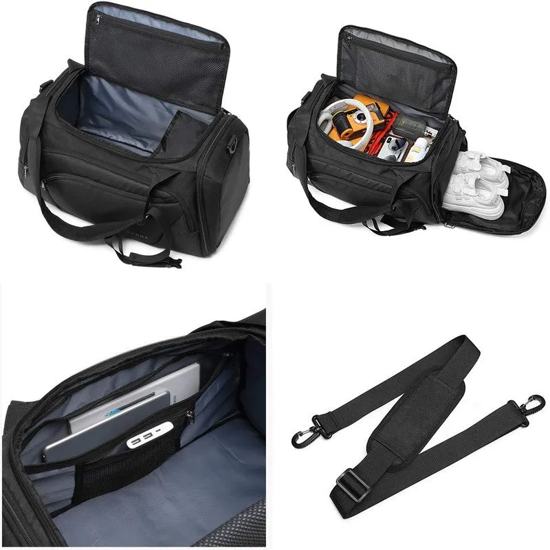 The Clownfish High Capacity Travel Duffle Bag with Shoe Compartment | Adjustable Strap | Black