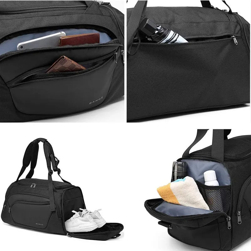 The Clownfish High Capacity Travel Duffle Bag with Shoe Compartment | Adjustable Strap | Black