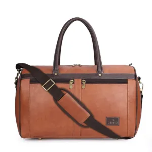 The Clownfish Jordan 25 litres Unisex Faux Leather Travel Duffle Bag Weekender Bag (Dark Brown)