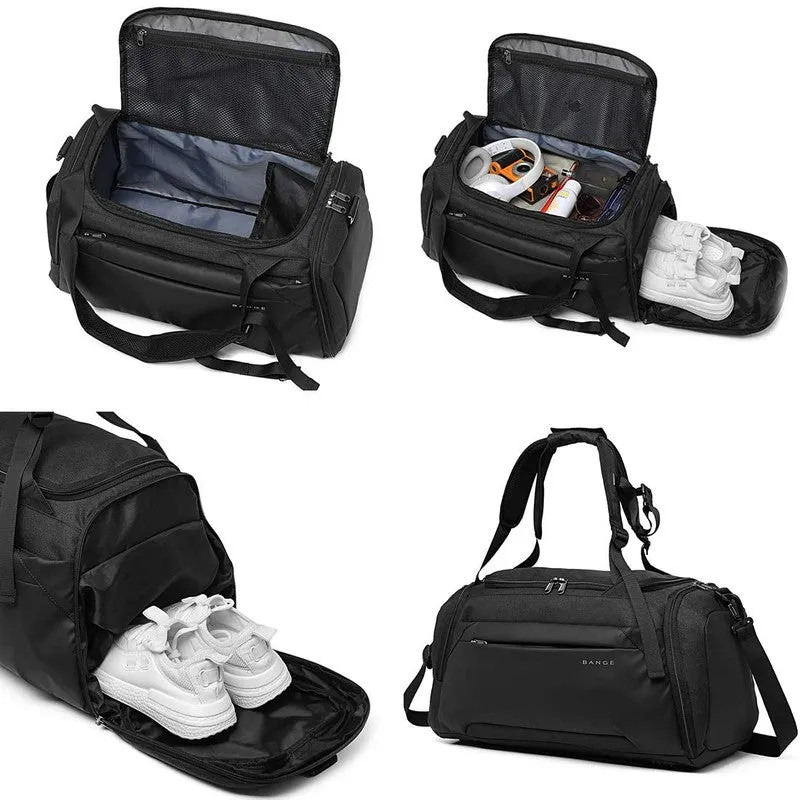 The Clownfish Large Capacity Travel Duffle Bag - Shoe Compartment | Adjustable Shoulder Strap | Black