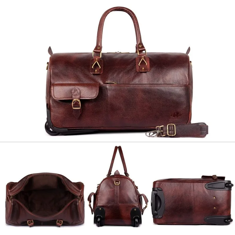 The Clownfish Leather Travel Duffle - Soft Premium Leather | Spacious Compartments | 55cm | Hickory