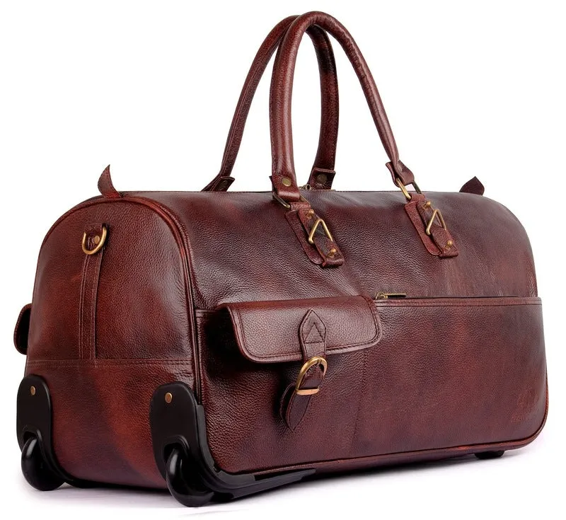 The Clownfish Leather Travel Duffle - Soft Premium Leather | Spacious Compartments | 55cm | Hickory