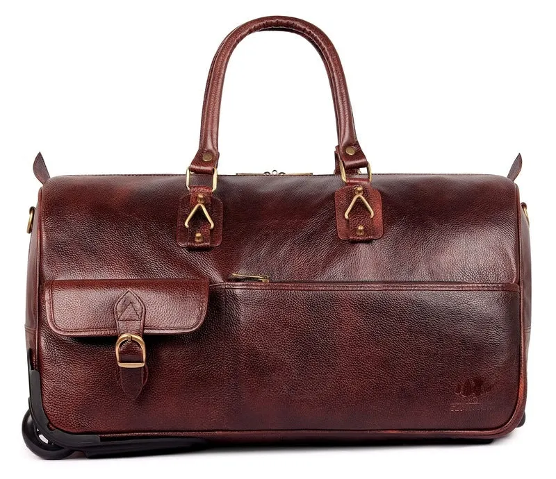 The Clownfish Leather Travel Duffle - Soft Premium Leather | Spacious Compartments | 55cm | Hickory