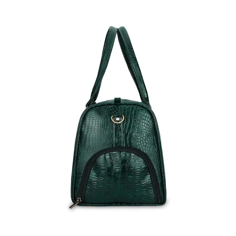 The Clownfish Meadow Series Faux Leather Crocodile Texture 26 Ltr Duffel Bag with Side Shoe Compartment (Forest Green)