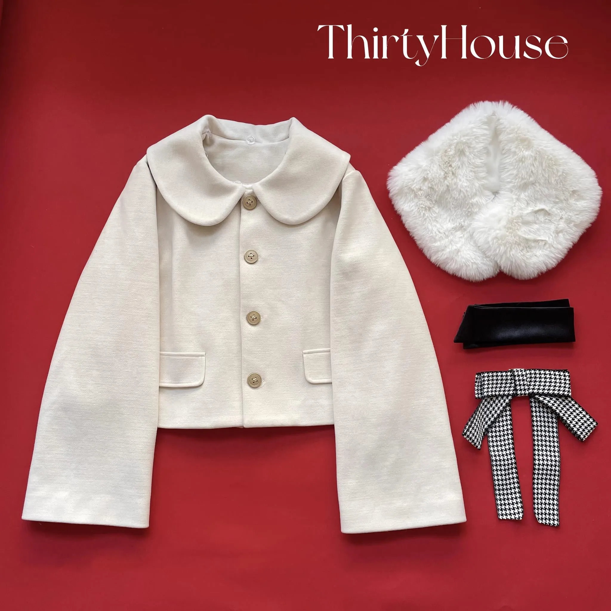 ThirtyHouse~Retro Warm Winter Lolita Wool Coat Short Coat