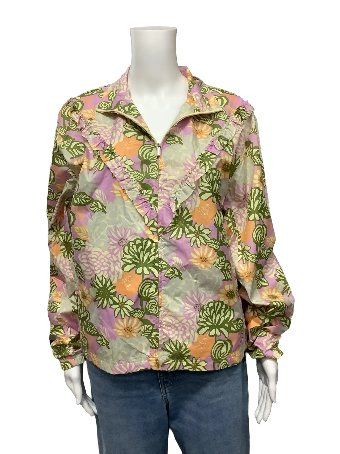 Tory Burch Floral Print Zip Up Jacket Size: M