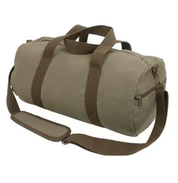 Two-Tone Canvas Shoulder Duffle Bag - Vintage Olive with Brown Straps