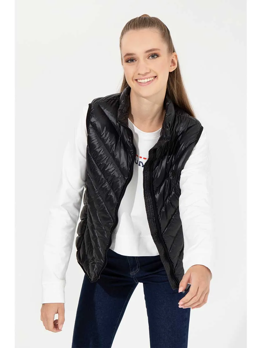 USPA Women Jacket S/L Feather Quilted Black VR046 USPJK135 USPA