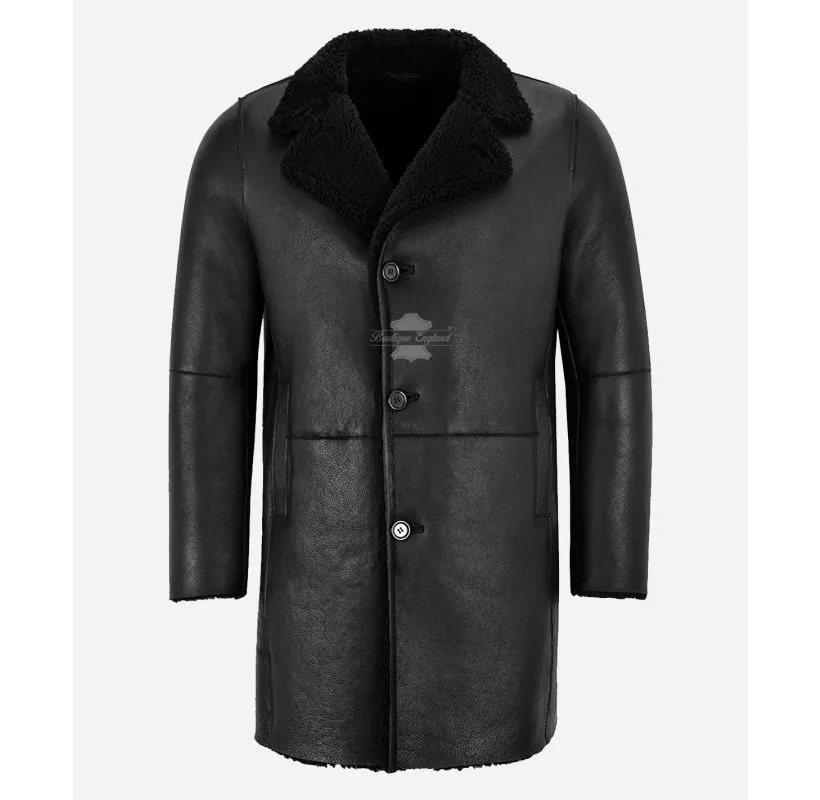 VIKTOR Men's Sheepskin Coat Black Single Breasted Shearling Coat