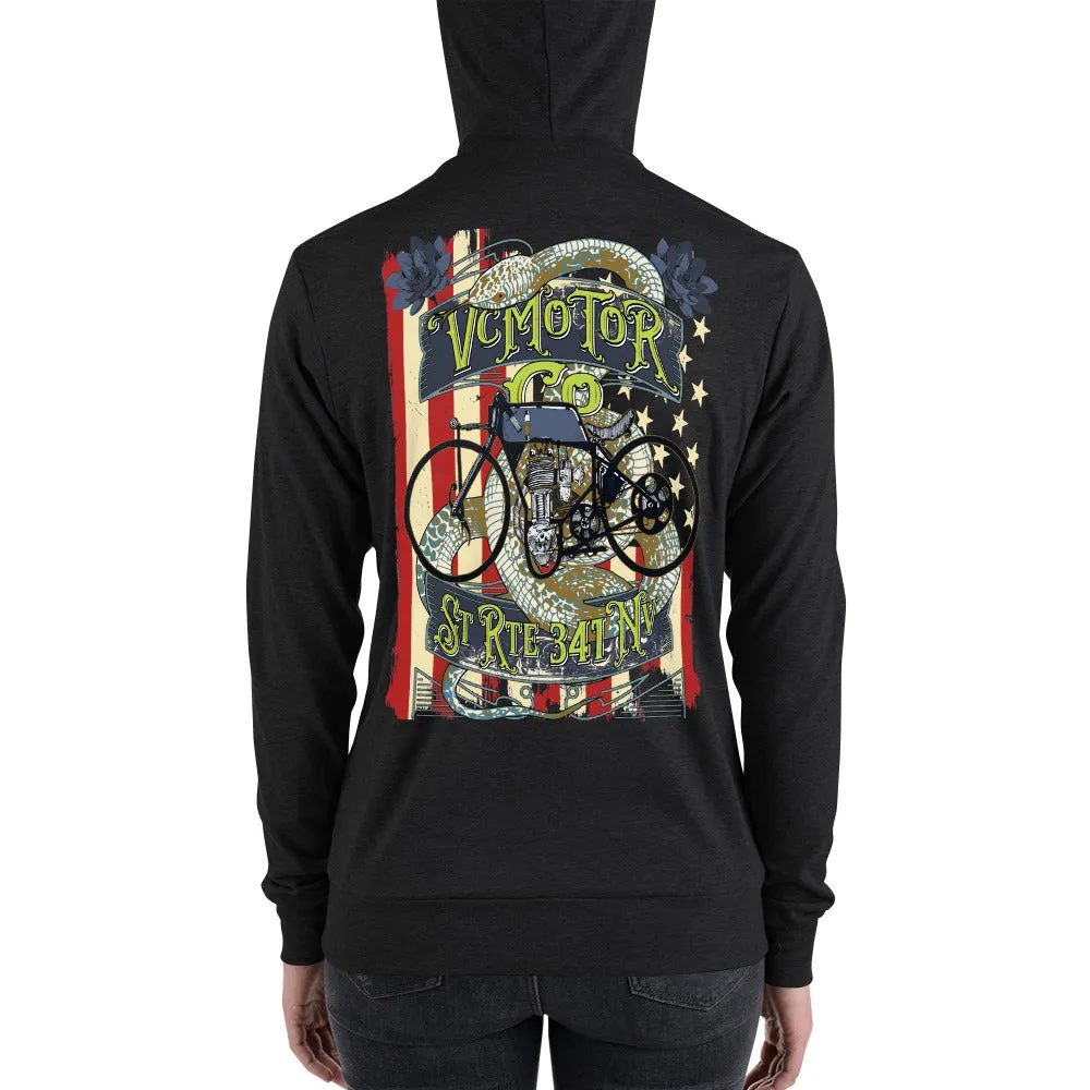 Vintage Bike Tattoo Zip Up Motorcycle Hoodie