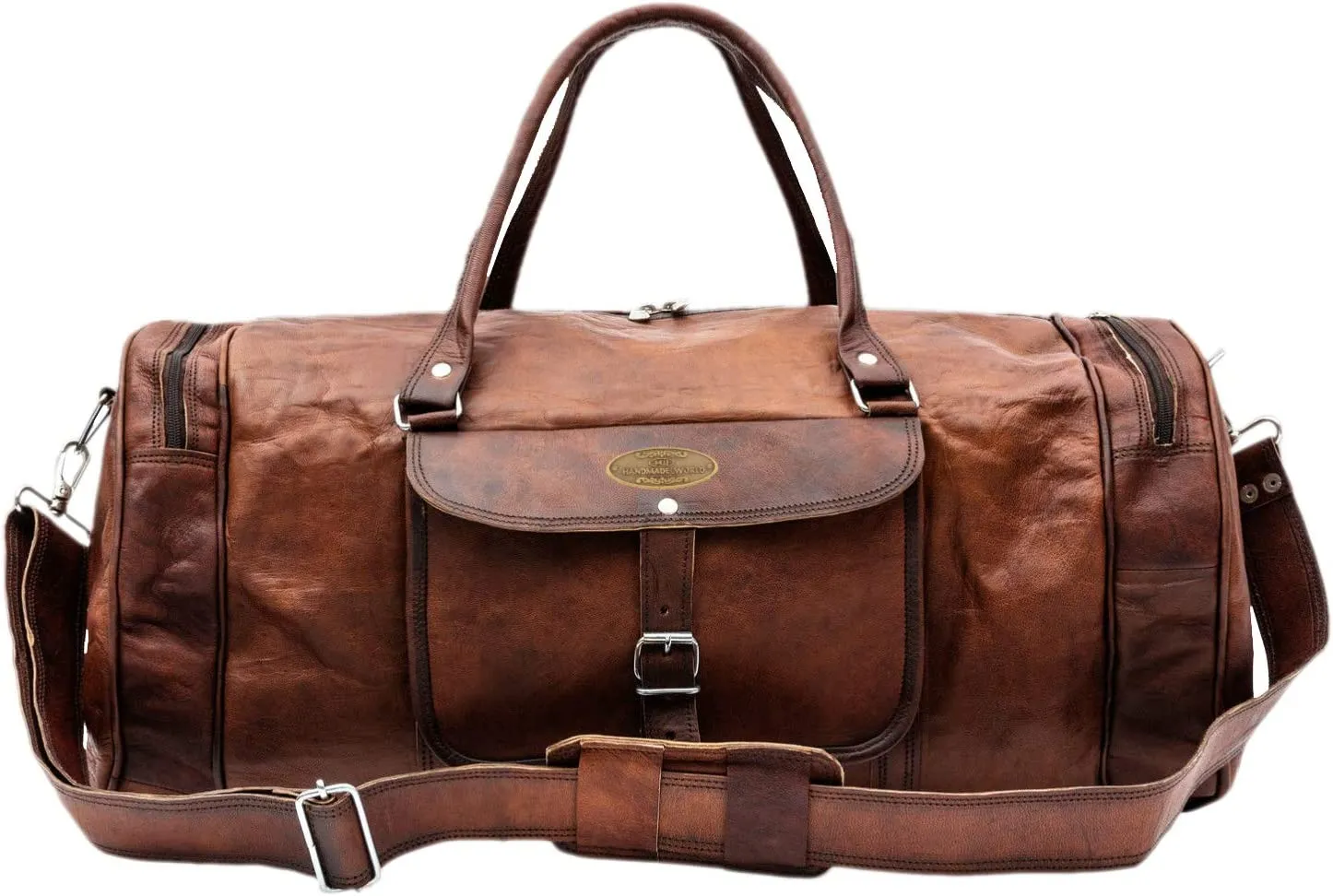 Vintage Brown Leather Duffle Bag