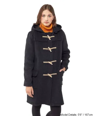 Women's Classic Fit Duffle Coat with Wooden Toggles - Charcoal