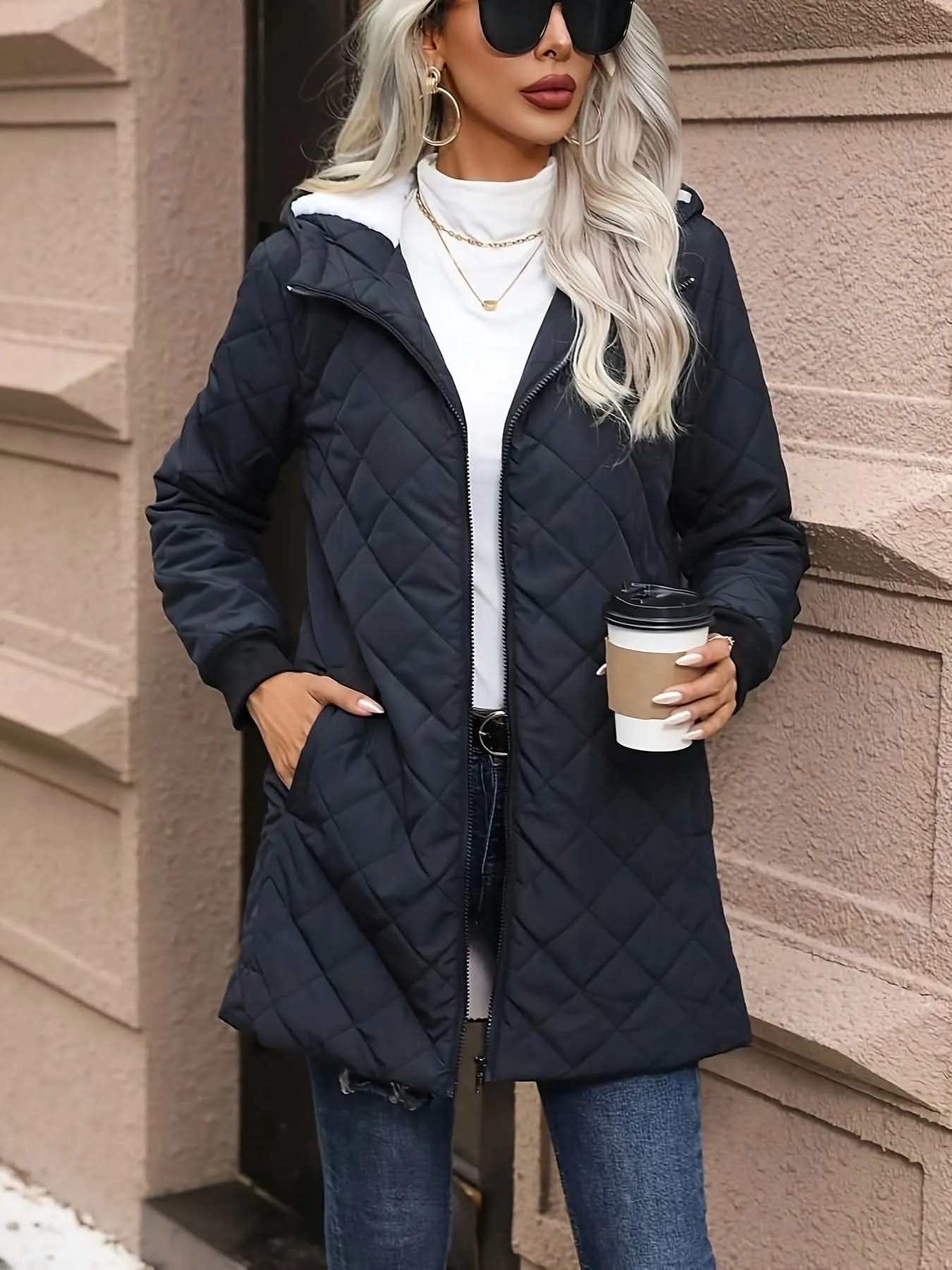 Womens Cozy Quilted Thermal ZipUp Hoodie