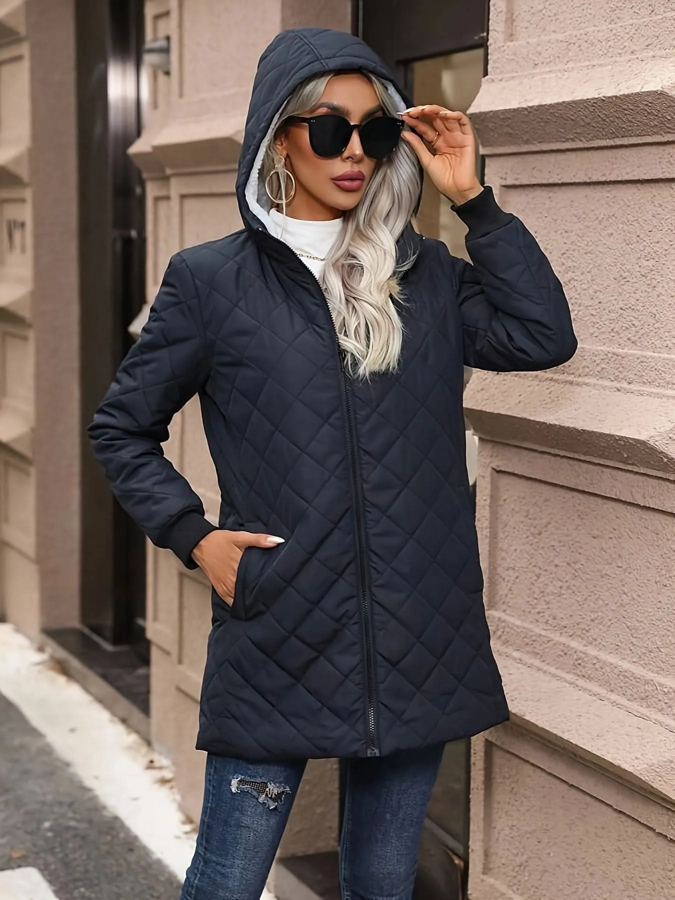 Womens Cozy Quilted Thermal ZipUp Hoodie