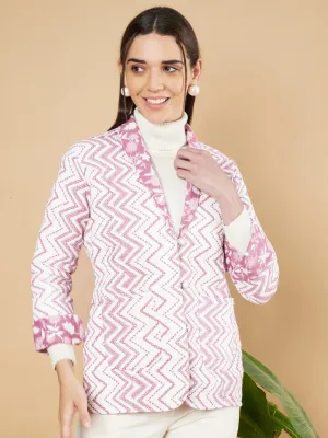 Women's Pink Quilted Jacket with Chevron Design