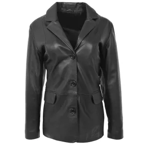 Womens Soft Black Leather Blazer Jacket Semi Fit Coat Leila