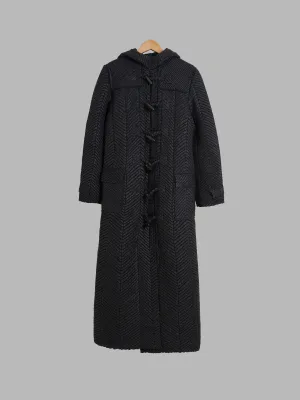 Yoshiki Hishinuma black pleated polyester full length hooded duffle coat - S M